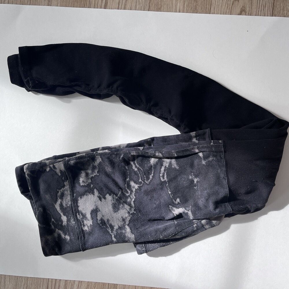 Alo Yoga Goddess Ribbed Women Legging Pant High Waist Black Camo Ruched Medium - Picture 7 of 9